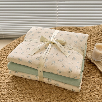 91家纺网 家纺一手货源 找家纺 （总）壹号库家纺 2025新款秋冬加厚款A类有氧双层纱针织绵亲肤小清新印花三件套四件套（专版花型）