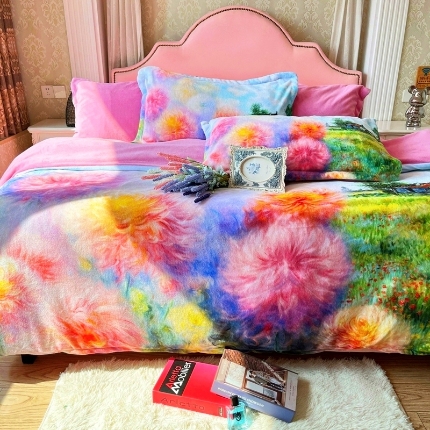 91家纺网 家纺一手货源 找家纺 （总）小鱼儿家纺 秋冬新款直播爆款高克重中高端牛奶绒四件套8D数码印花油画田园艺术轻奢美学风格大版花系列 【安娜王妃】吊边床单款