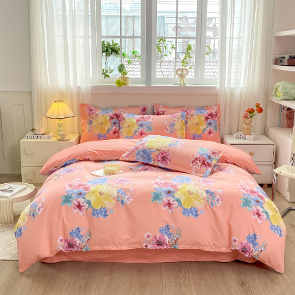 91家纺网 家纺一手货源 找家纺 2025新款植物羊绒大板磨毛活性印花四件套 花满枝