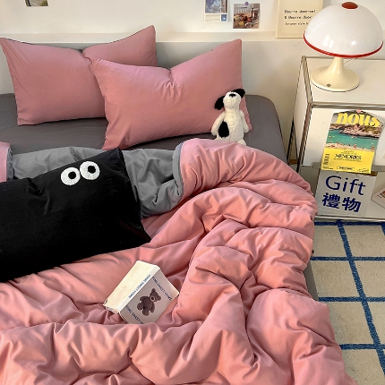 91家纺网 家纺一手货源 找家纺 （总）韩秀主推有优惠 2025云朵棉四件套双层纱大眼睛纯色四件套床笠刺绣花加厚水洗棉跑量款