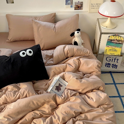 91家纺网 家纺一手货源 找家纺 （总）韩秀主推有优惠 2025云朵棉四件套双层纱大眼睛纯色四件套床笠刺绣花加厚水洗棉跑量款