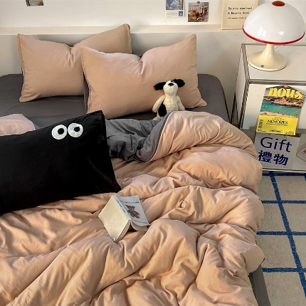 91家纺网 家纺一手货源 找家纺 （总）韩秀主推有优惠 2025云朵棉四件套双层纱大眼睛纯色四件套床笠刺绣花加厚水洗棉跑量款