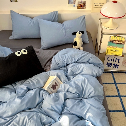 91家纺网 家纺一手货源 找家纺 （总）韩秀主推有优惠 2025云朵棉四件套双层纱大眼睛纯色四件套床笠刺绣花加厚水洗棉跑量款