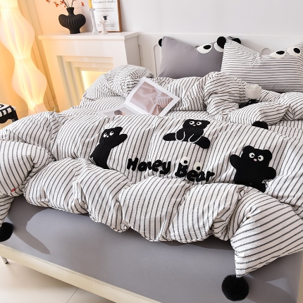 91家纺网 家纺一手货源 找家纺 （总）炫拼家纺 2025新款毛球卡通毛巾绣A类全棉40支水洗棉四件套