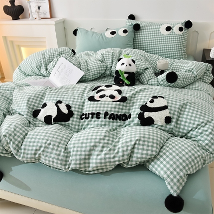 91家纺网 家纺一手货源 找家纺 （总）炫拼家纺 2025新款毛球卡通毛巾绣A类全棉40支水洗棉四件套