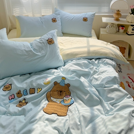 91家纺网 家纺一手货源 找家纺 （总）凯洛奇 2025新款1水洗棉毛巾绣四件套系列【提供买家秀】