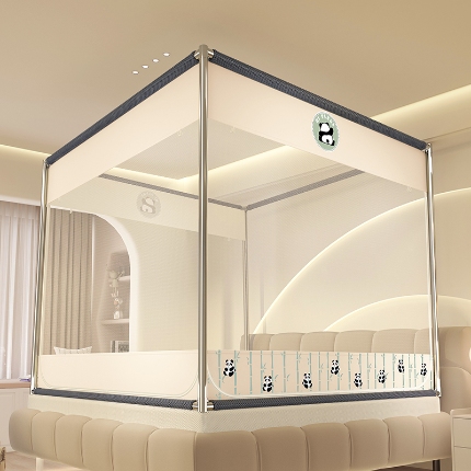 91家纺网 家纺一手货源 找家纺 防摔蚊帐2025新款高级蒙古包家用卧室加粗儿童防止掉床超大空间免安装床笠卡通印花