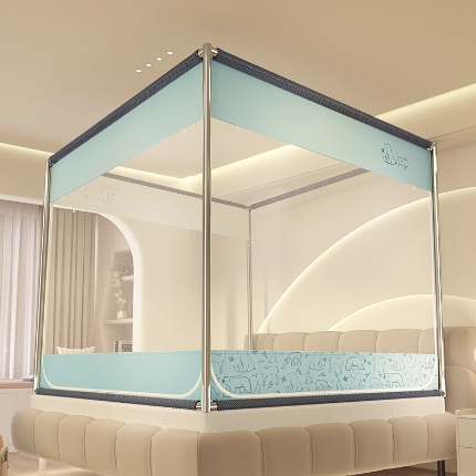 91家纺网 家纺一手货源 找家纺 防摔蚊帐2025新款高级蒙古包家用卧室加粗儿童防止掉床超大空间免安装床笠卡通印花