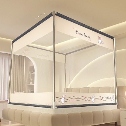 91家纺网 家纺一手货源 找家纺 防摔蚊帐2025新款高级蒙古包家用卧室加粗儿童防止掉床超大空间免安装床笠卡通印花