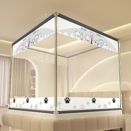 91家纺网 家纺一手货源 找家纺 防摔蚊帐2025新款高级蒙古包家用卧室加粗儿童防止掉床超大空间免安装床笠卡通印花