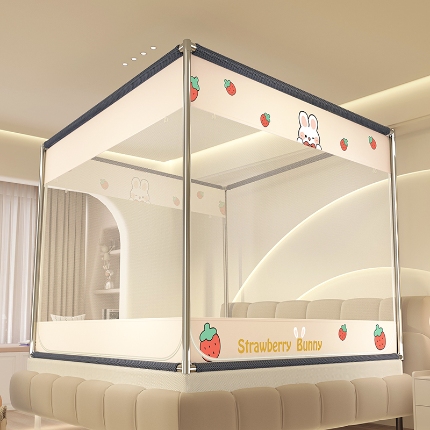 91家纺网 家纺一手货源 找家纺 防摔蚊帐2025新款高级蒙古包家用卧室加粗儿童防止掉床超大空间免安装床笠卡通印花