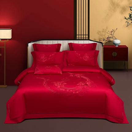 91家纺网 家纺一手货源 找家纺 （总）【2025新款严格控价】婚庆四件套长绒棉全棉刺绣可选六件套结婚喜庆全镂空花边