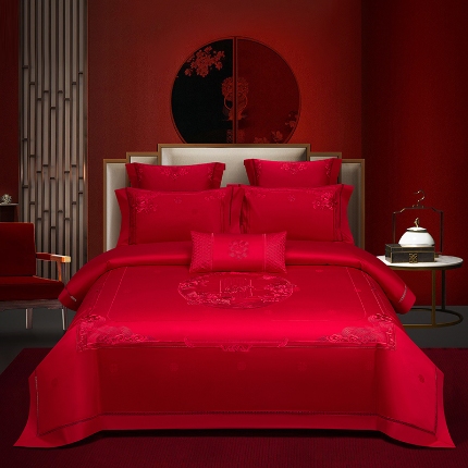 91家纺网 家纺一手货源 找家纺 （总）【2025新款严格控价】婚庆四件套长绒棉全棉刺绣可选六件套结婚喜庆全镂空花边