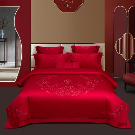 91家纺网 家纺一手货源 找家纺 （总）【2025新款严格控价】婚庆四件套长绒棉全棉刺绣可选六件套结婚喜庆全镂空花边