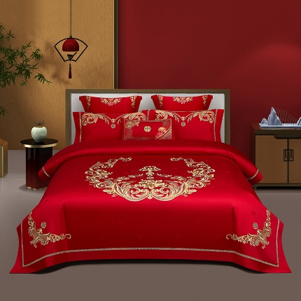 91家纺网 家纺一手货源 找家纺 （总）【2025新款严格控价】婚庆四件套长绒棉全棉刺绣可选六件套结婚喜庆全镂空花边