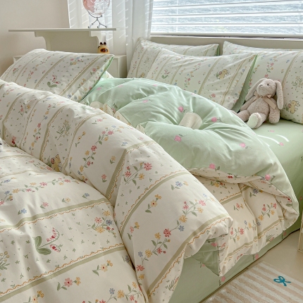 91家纺网 家纺一手货源 找家纺 （总）ins风小清新床上四件套100全棉纯棉被套床笠款学生宿舍床单三件套2025新款四季通用