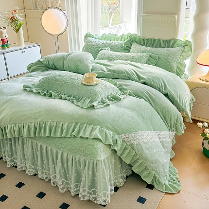 （总）2025秋冬新款220g全消光牛奶绒床盖四件套12斤重加厚婴儿绒法莱绒床裙款床盖款四件套