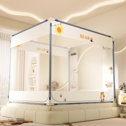 91家纺网 家纺一手货源 找家纺 （总）防摔蚊帐2025新款高级蒙古包家用卧室加粗儿童防止掉床超大空间免安装床笠卡通烫画可爱