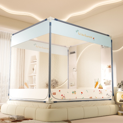 91家纺网 家纺一手货源 找家纺 （总）防摔蚊帐2025新款高级蒙古包家用卧室加粗儿童防止掉床超大空间免安装床笠卡通烫画可爱