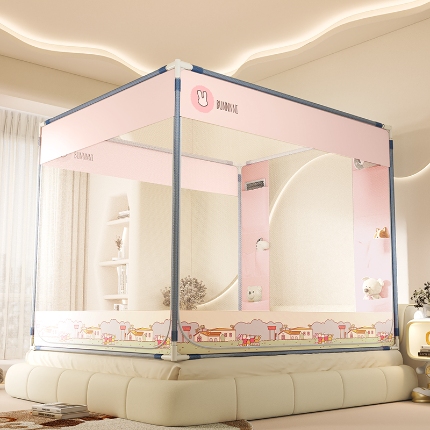 91家纺网 家纺一手货源 找家纺 （总）防摔蚊帐2025新款高级蒙古包家用卧室加粗儿童防止掉床超大空间免安装床笠卡通烫画可爱