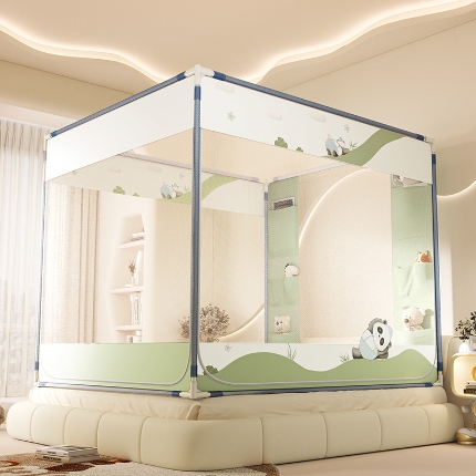 91家纺网 家纺一手货源 找家纺 （总）防摔蚊帐2025新款高级蒙古包家用卧室加粗儿童防止掉床超大空间免安装床笠卡通烫画可爱