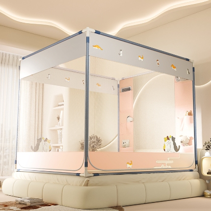 91家纺网 家纺一手货源 找家纺 （总）防摔蚊帐2025新款高级蒙古包家用卧室加粗儿童防止掉床超大空间免安装床笠卡通烫画可爱