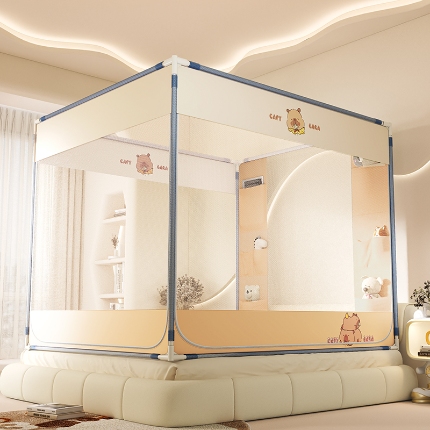 91家纺网 家纺一手货源 找家纺 （总）防摔蚊帐2025新款高级蒙古包家用卧室加粗儿童防止掉床超大空间免安装床笠卡通烫画可爱