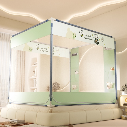 91家纺网 家纺一手货源 找家纺 （总）防摔蚊帐2025新款高级蒙古包家用卧室加粗儿童防止掉床超大空间免安装床笠卡通烫画可爱