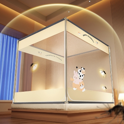 91家纺网 家纺一手货源 找家纺 （总）防摔蚊帐2025新款高级蒙古包家用卧室加粗儿童防止掉床超大空间免安装床笠卡通烫画可爱