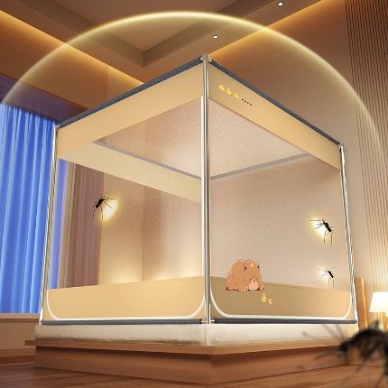 91家纺网 家纺一手货源 找家纺 （总）防摔蚊帐2025新款高级蒙古包家用卧室加粗儿童防止掉床超大空间免安装床笠卡通烫画可爱