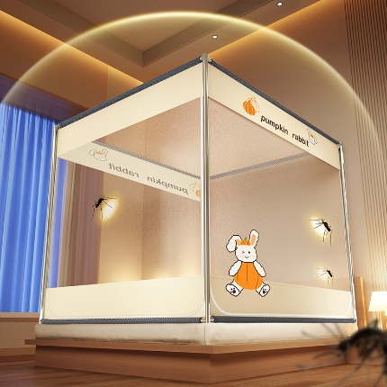 91家纺网 家纺一手货源 找家纺 （总）防摔蚊帐2025新款高级蒙古包家用卧室加粗儿童防止掉床超大空间免安装床笠卡通烫画可爱