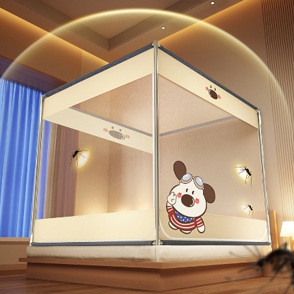 91家纺网 家纺一手货源 找家纺 （总）防摔蚊帐2025新款高级蒙古包家用卧室加粗儿童防止掉床超大空间免安装床笠卡通烫画可爱