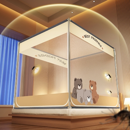 91家纺网 家纺一手货源 找家纺 （总）防摔蚊帐2025新款高级蒙古包家用卧室加粗儿童防止掉床超大空间免安装床笠卡通烫画可爱