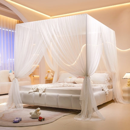 91家纺网 家纺一手货源 找家纺 （总）新款加密帐纱宫廷蚊帐落地支架加粗加厚高级2025新款家用卧室三开门