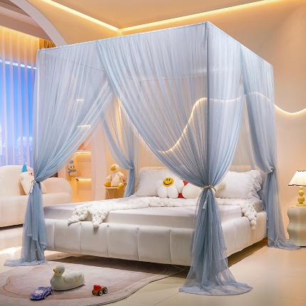 91家纺网 家纺一手货源 找家纺 （总）新款加密帐纱宫廷蚊帐落地支架加粗加厚高级2025新款家用卧室三开门