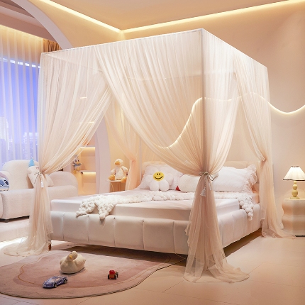 91家纺网 家纺一手货源 找家纺 （总）新款加密帐纱宫廷蚊帐落地支架加粗加厚高级2025新款家用卧室三开门