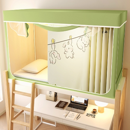 91家纺网 家纺一手货源 找家纺 （总）2025新款物理强遮光纳米技术静电植绒环保透气床帘加密纱学生蚊帐