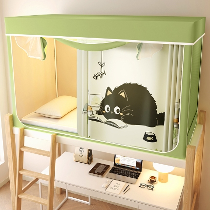 91家纺网 家纺一手货源 找家纺 （总）2025新款物理强遮光纳米技术静电植绒环保透气床帘加密纱学生蚊帐