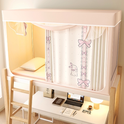 91家纺网 家纺一手货源 找家纺 （总）2025新款物理强遮光纳米技术静电植绒环保透气床帘加密纱学生蚊帐