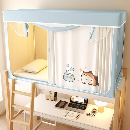 91家纺网 家纺一手货源 找家纺 （总）2025新款物理强遮光纳米技术静电植绒环保透气床帘加密纱学生蚊帐