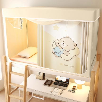 91家纺网 家纺一手货源 找家纺 （总）2025新款物理强遮光纳米技术静电植绒环保透气床帘加密纱学生蚊帐