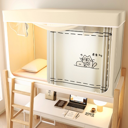 91家纺网 家纺一手货源 找家纺 （总）2025新款物理强遮光纳米技术静电植绒环保透气床帘加密纱学生蚊帐