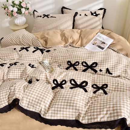 91家纺网 家纺一手货源 找家纺 （总）炫拼家纺 2025新款法式A类全棉40支水洗棉毛巾绣镂空花边四件套