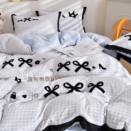 91家纺网 家纺一手货源 找家纺 （总）炫拼家纺 2025新款法式A类全棉40支水洗棉毛巾绣镂空花边四件套