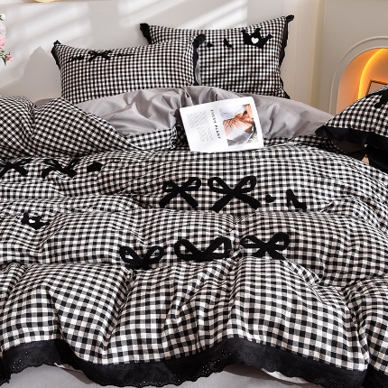 91家纺网 家纺一手货源 找家纺 （总）炫拼家纺 2025新款法式A类全棉40支水洗棉毛巾绣镂空花边四件套