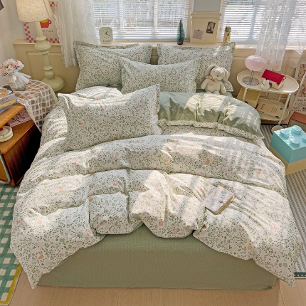 91家纺网 家纺一手货源 找家纺 总1 卡普二店 纯棉全棉四件套13070喷气床单款床笠款三件套