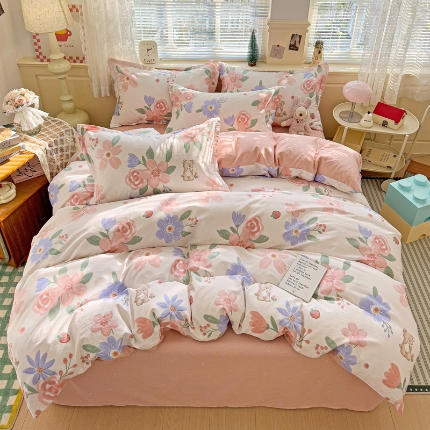 91家纺网 家纺一手货源 找家纺 总1 卡普二店 纯棉全棉四件套13070喷气床单款床笠款三件套