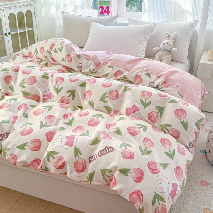 91家纺网 家纺一手货源 找家纺 帛织澜 2025新款全棉被套喷气12868系列纯棉单被套（预留缩水） 花仙兔