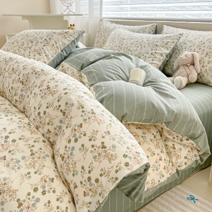 91家纺网 家纺一手货源 找家纺 （总）文艺风ins碎花被套全棉四件套纯棉被套床单床笠