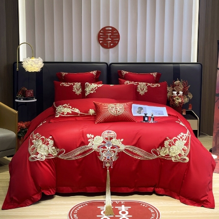 91家纺网 家纺一手货源 找家纺 红番天 2025新款婚庆小红书推荐爆款四件套六件套多件套 爱恋久久